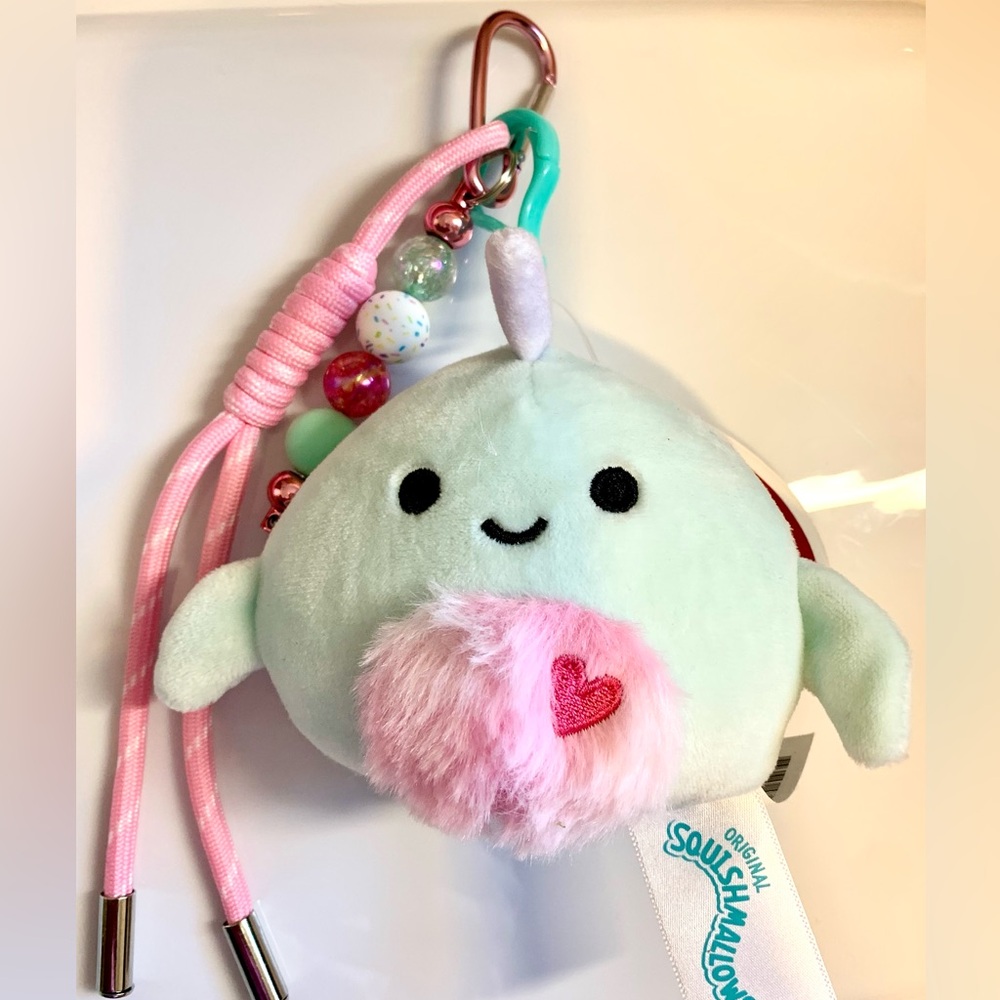 Squishmallows Mint Green Narwhal Plush Keychain/Bagcharm
